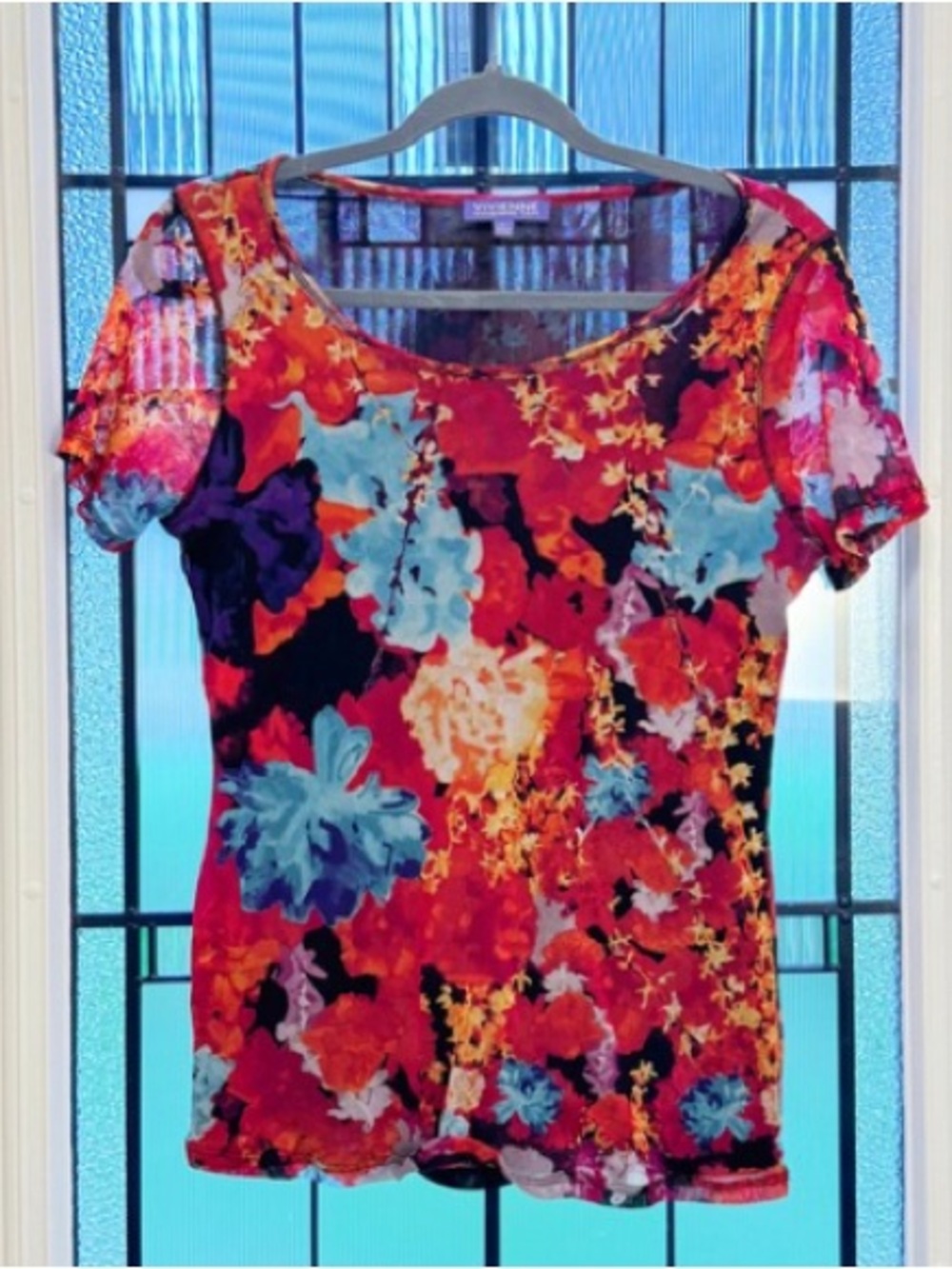 Vintage Vivienne Tam 90s Y2K Bold Floral Mesh Top Size Large Fairycore Feminine